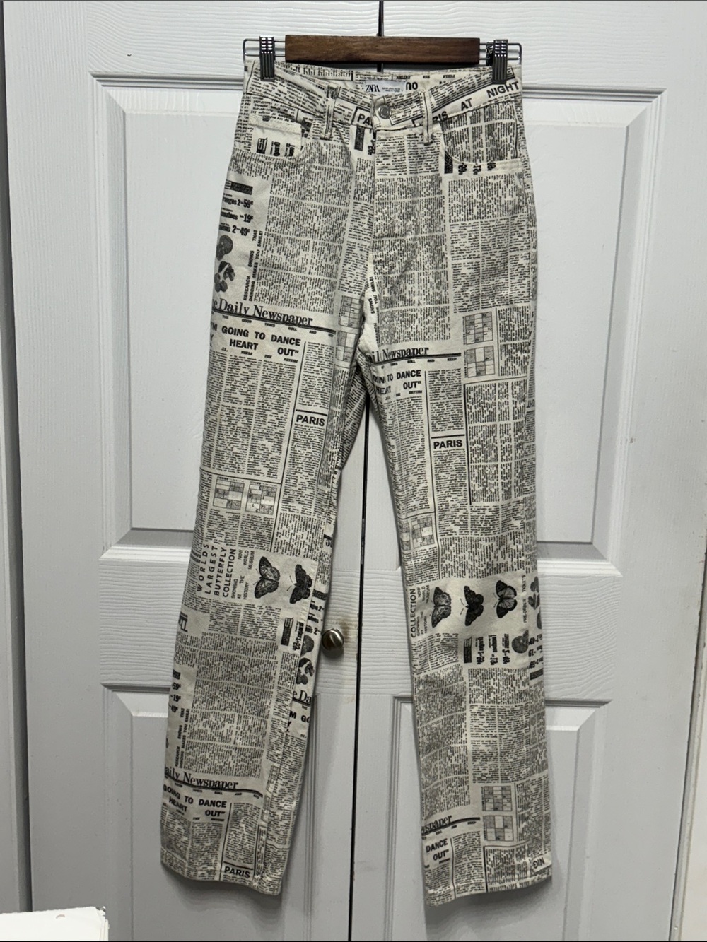 Zara Black on Cream Newspaper-Print Chinos